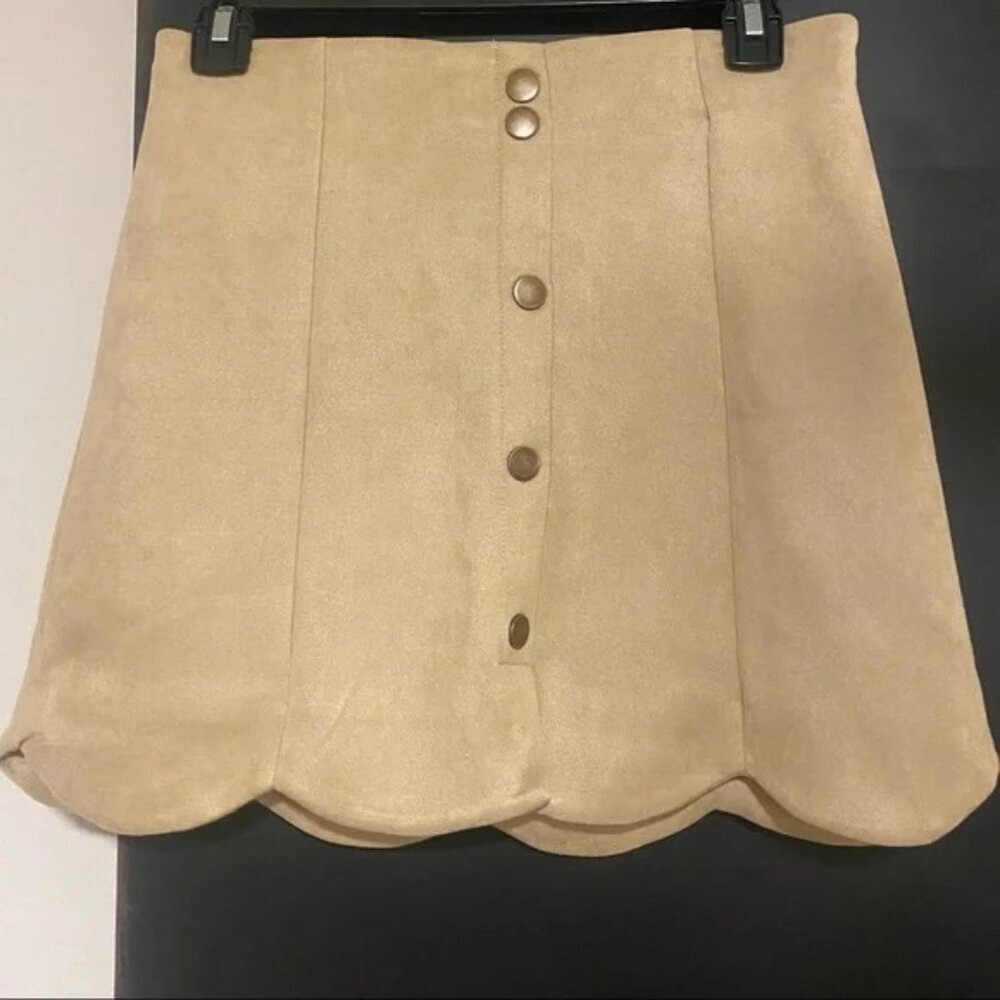 FAVLUX Robin Scalloped Hem Suede Skirt